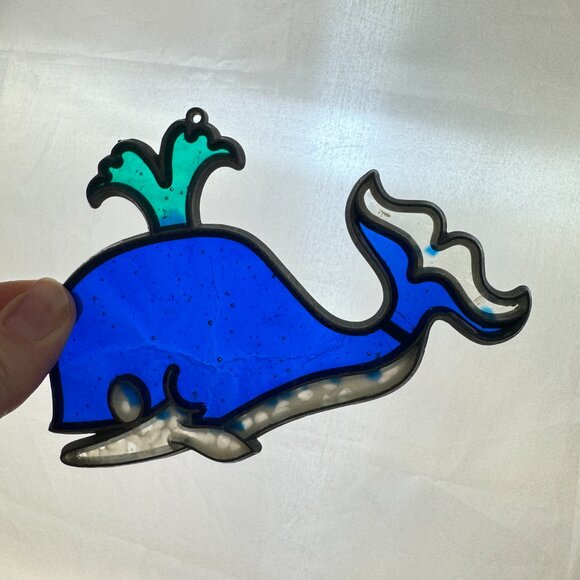 Vtg Whale Blue Suncatcher Acrylic Resin Metal Frame Beach Ocean w Hook Hole READ - Picture 1 of 13